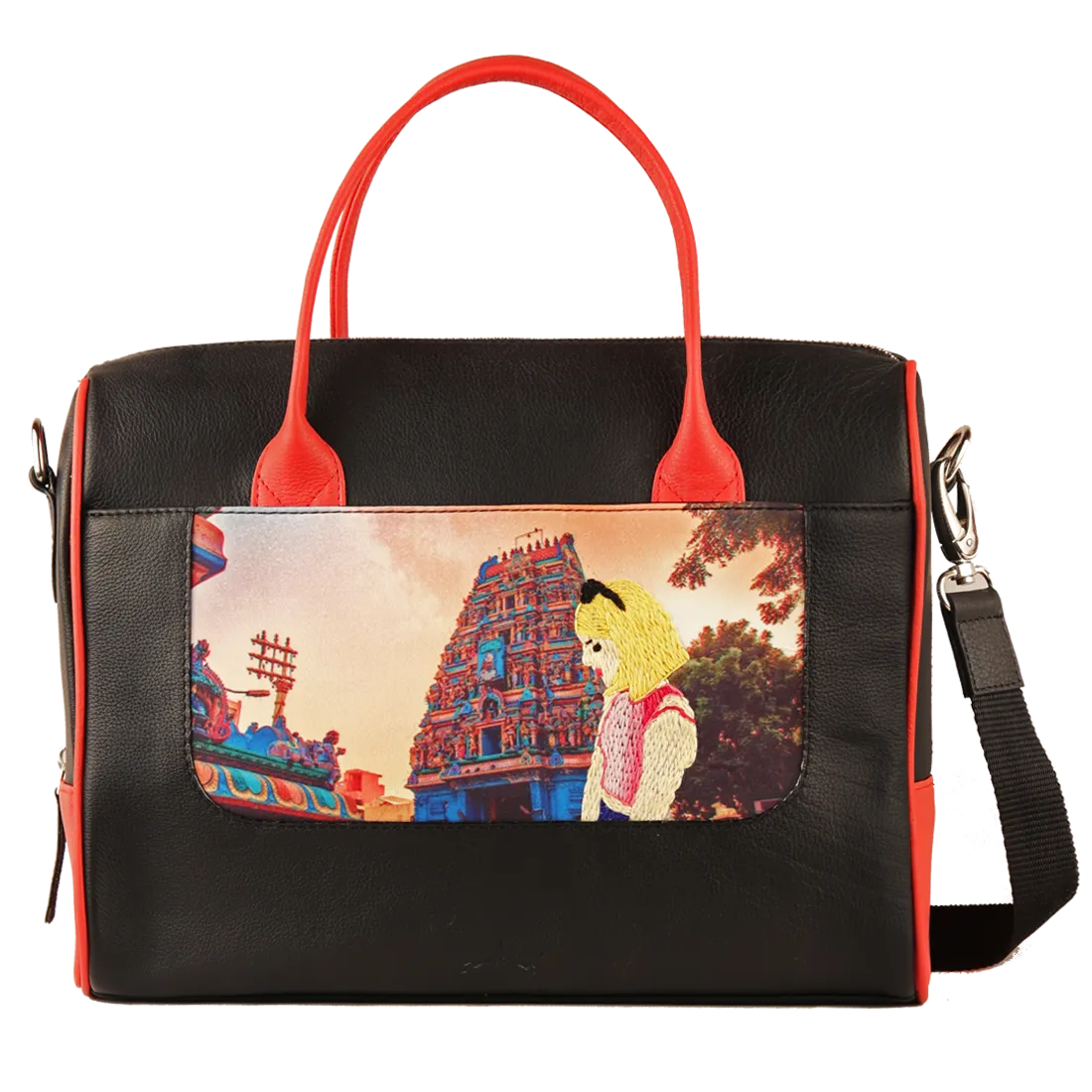 Women's Handcrafted Chennai Print Weekender Bag (Black)