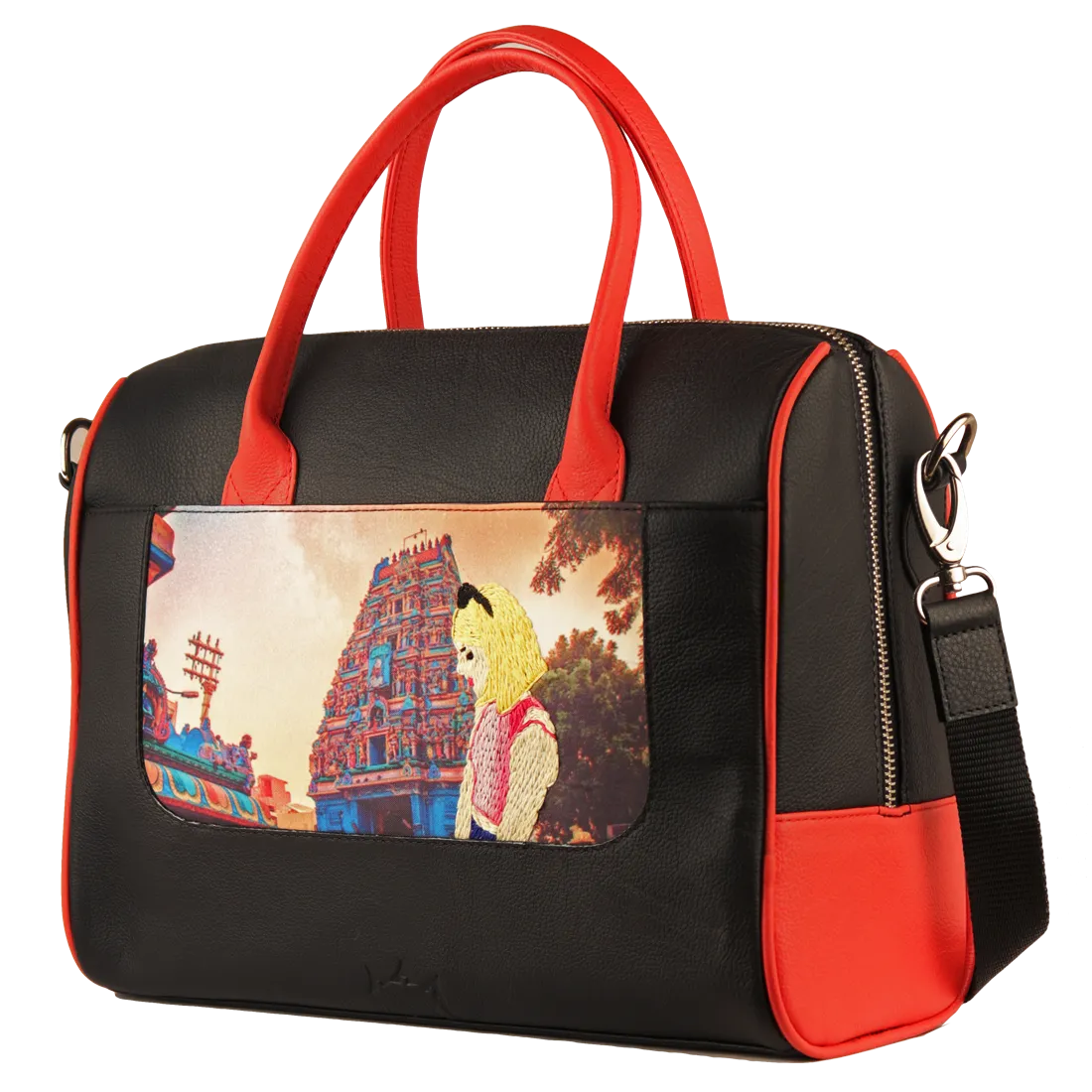 Women's Handcrafted Chennai Print Weekender Bag (Black)