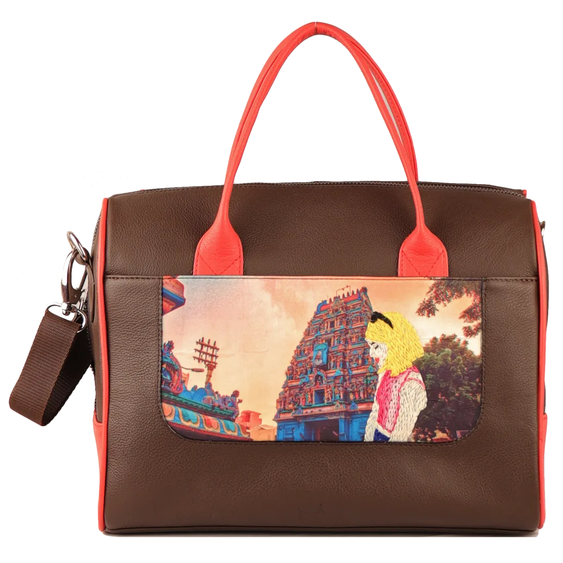 Women's Handcrafted Chennai Print Weekender Bag (Brown)