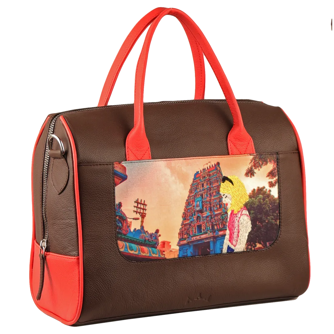 Women's Handcrafted Chennai Print Weekender Bag (Brown)