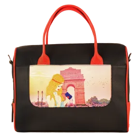 Women's Handcrafted Delhi Print Weekender Bag (Black)