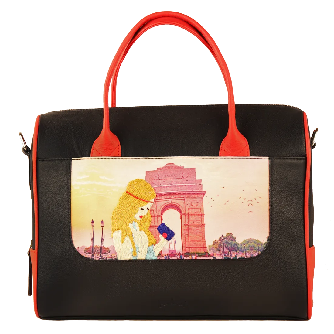 Women's Handcrafted Delhi Print Weekender Bag (Black)